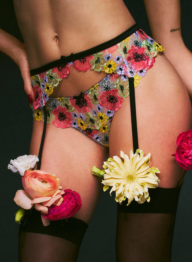 Multi - Azalea Embroidery Garter Belt | Fleur du Mal - DEMO