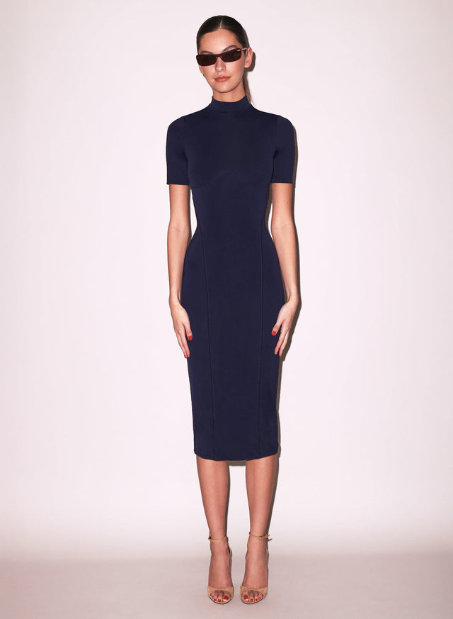 Night sky - Sleek Jersey Mock Neck Dress | Fleur du Mal - DEMO