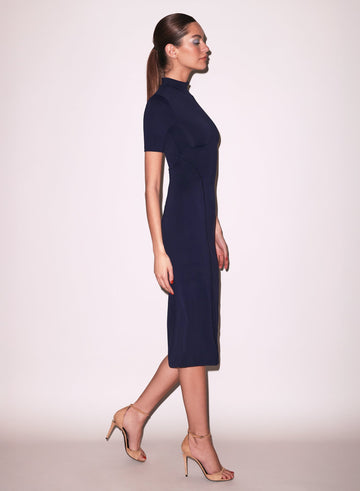 Night sky - Sleek Jersey Mock Neck Dress | Fleur du Mal - DEMO