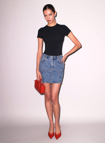 Acid denim blue - Denim Garter Skirt | Fleur du Mal - DEMO