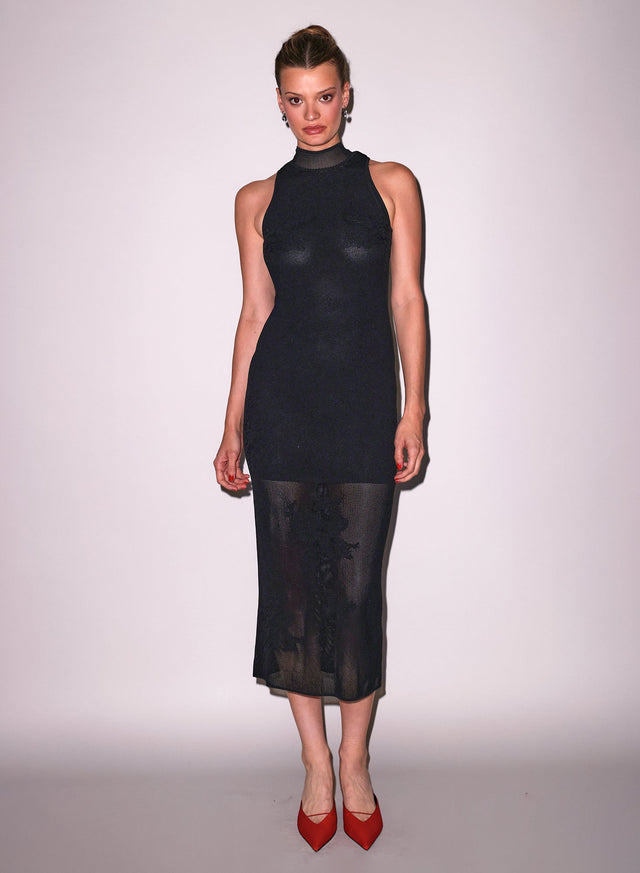 Black - Lace Pointelle Midi Racer Dress | Fleur du Mal - DEMO