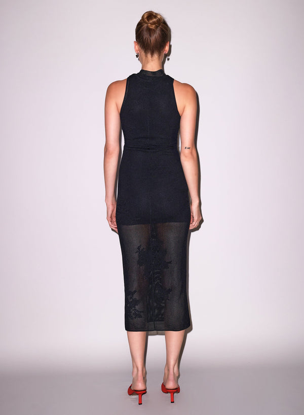 Black - Lace Pointelle Midi Racer Dress | Fleur du Mal - DEMO