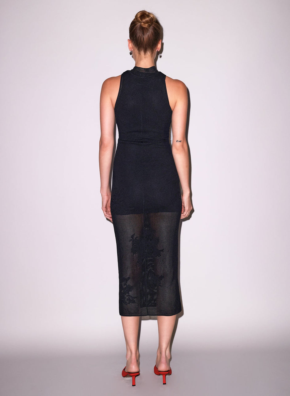 Black - Lace Pointelle Midi Racer Dress | Fleur du Mal - DEMO