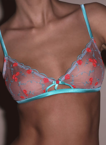 Bright jade - Rose & Vine Embroidery Bralette | Fleur du Mal - DEMO