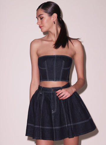 Dark wash denim - Denim Cropped Bustier | Fleur du Mal - DEMO
