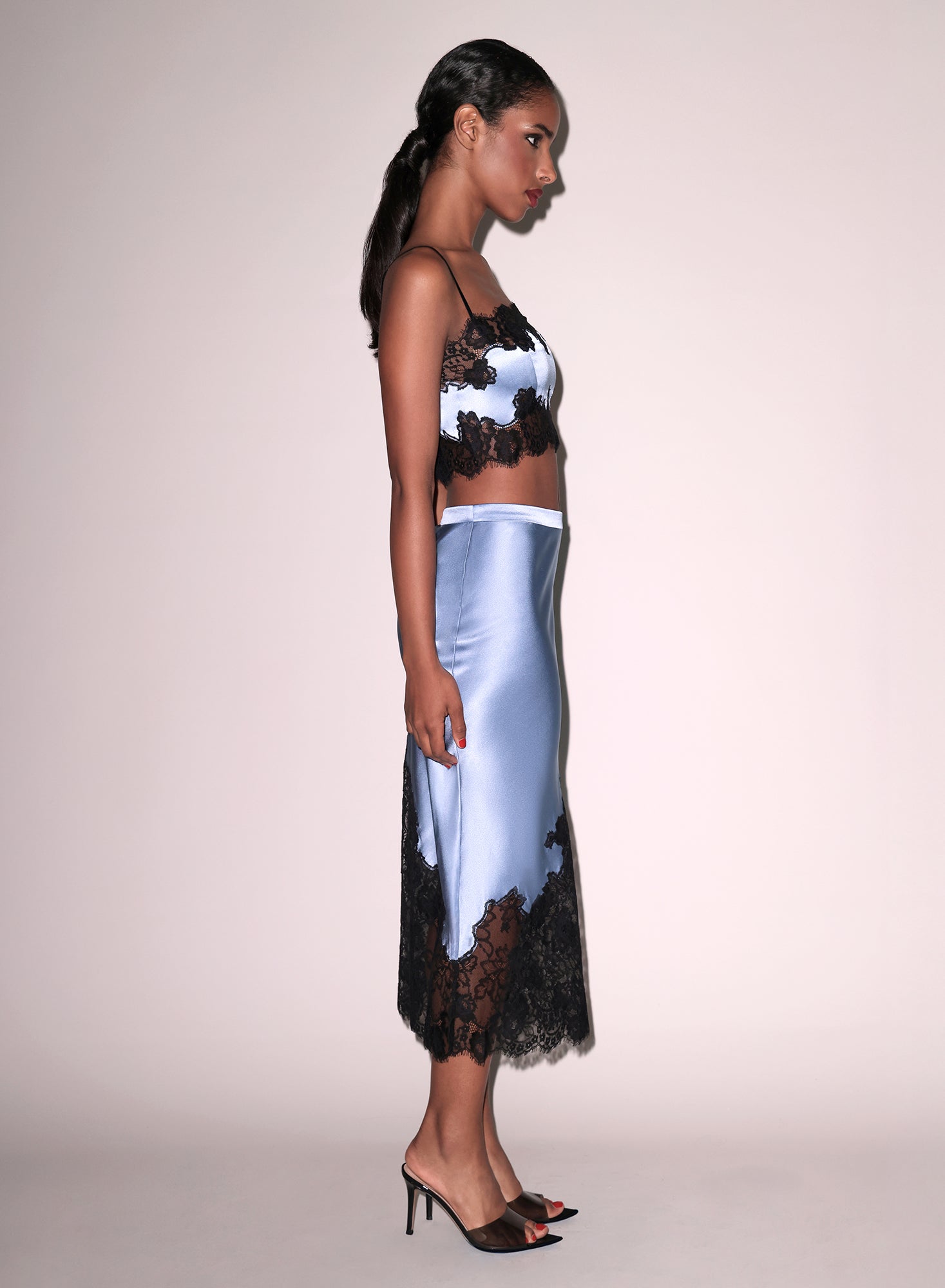 Silk & Lace Scallop Midi Skirt