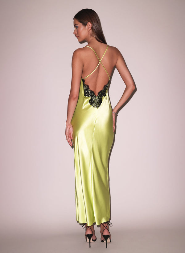 Lime - Open Back Maxi Slip Dress | Fleur du Mal - DEMO
