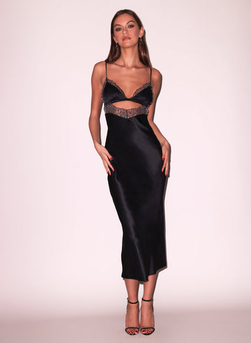 Black - Beaded Rose Slip Dress | Fleur du Mal - DEMO