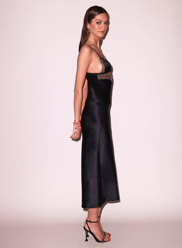 Black - Beaded Rose Slip Dress | Fleur du Mal - DEMO