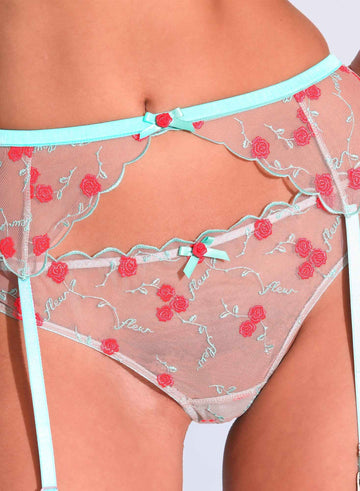 Bright jade - Rose & Vine Embroidery Thong | Fleur du Mal - DEMO