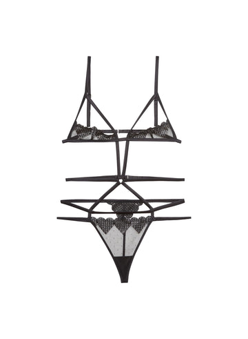 Black - Heart Embroidery Ouvert Bondage Bodysuit | Fleur du Mal - DEMO