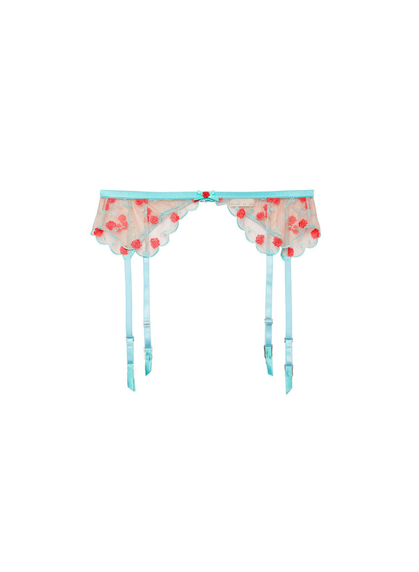 Bright jade - Rose & Vine Embroidery Garter Belt | Fleur du Mal - DEMO