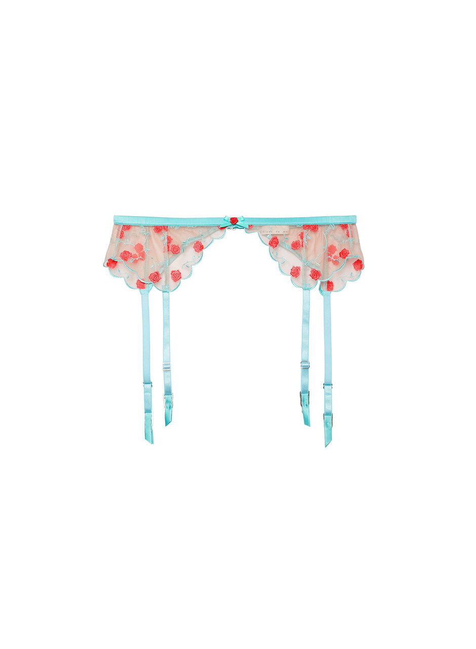 Bright jade - Rose & Vine Embroidery Garter Belt | Fleur du Mal - DEMO