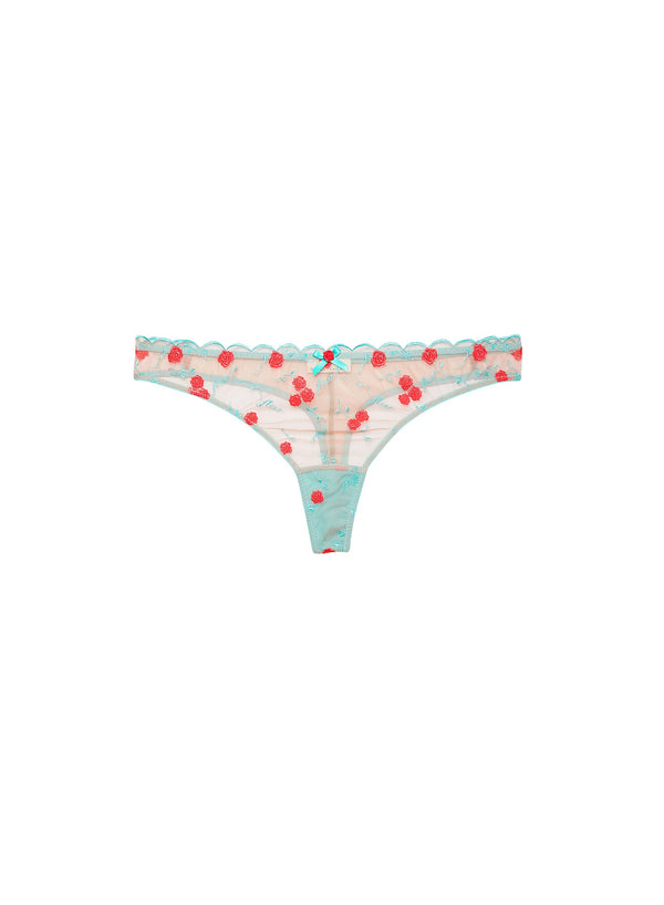 Bright jade - Rose & Vine Embroidery Thong | Fleur du Mal - DEMO