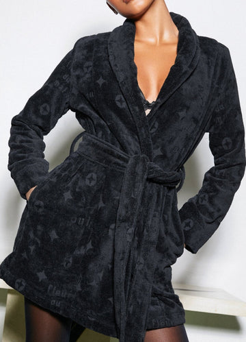 Black - Terrycloth Short Robe | Fleur du Mal - DEMO