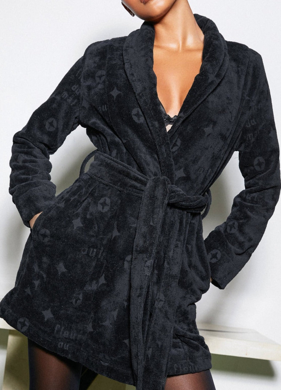 Black - Terrycloth Short Robe | Fleur du Mal - DEMO