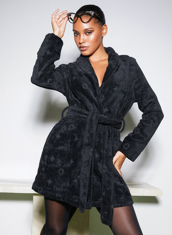 Black - Terrycloth Short Robe | Fleur du Mal - DEMO