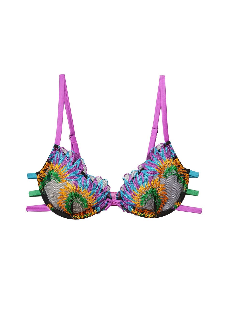 Multi - Carnival Embroidery Strappy Demi Bra | Fleur du Mal - DEMO