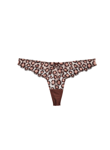 Chocolat - Leopard Embroidery Thong | Fleur du Mal - DEMO