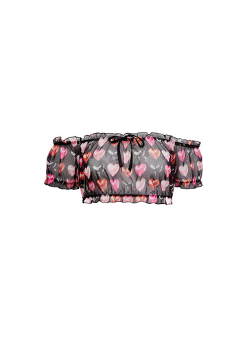 Heartbreaker print - Ruched Mesh Crop Top | Fleur du Mal - DEMO