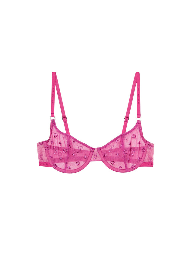 Fuchsia rose - Monogram Embroidery Scooped Balconette | Fleur du Mal - DEMO