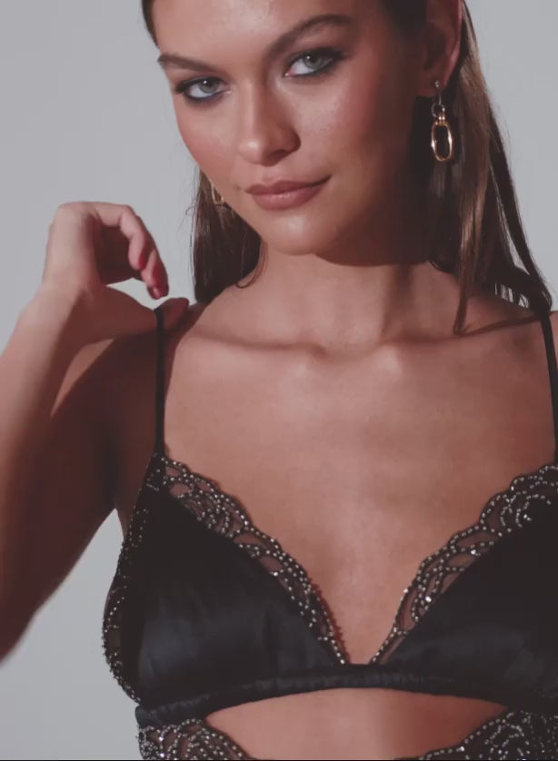 Black - Beaded Rose Slip Dress | Fleur du Mal - DEMO