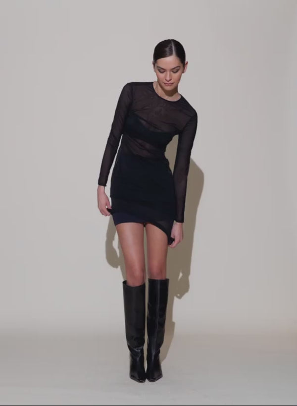 Black - Mesh Long Sleeve Midi Dress | Fleur du Mal - DEMO