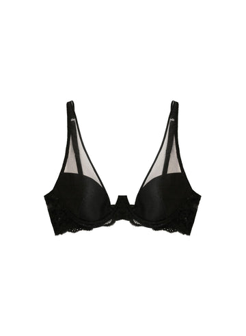 Black - Charlotte Sheer Overlay Demi Bra | Fleur du Mal - DEMO