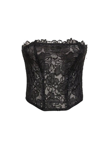 Black - Whitney Embroidery Corset Top | Fleur du Mal - DEMO