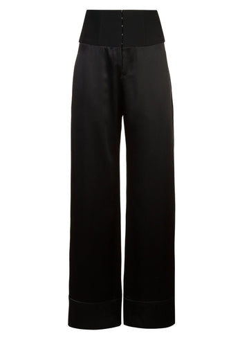 Black - Contrast Waist Wide Leg Pant | Fleur du Mal - DEMO