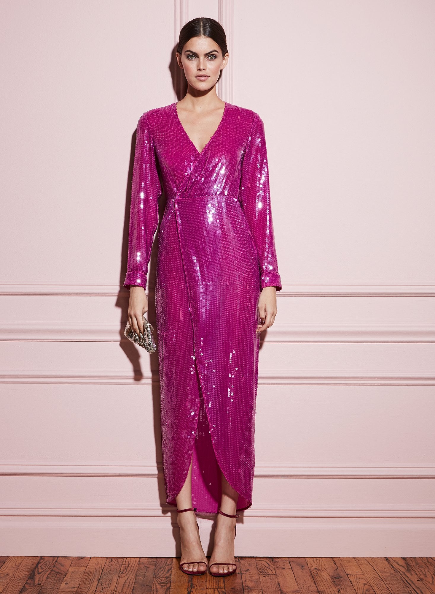 Long Sequin Wrap Dress