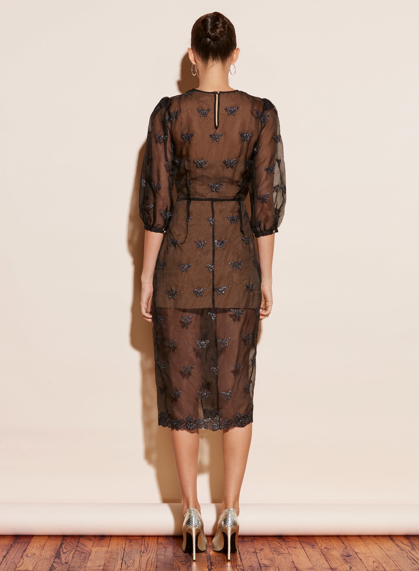 Embroidered Puff Sleeve Dress With Slip