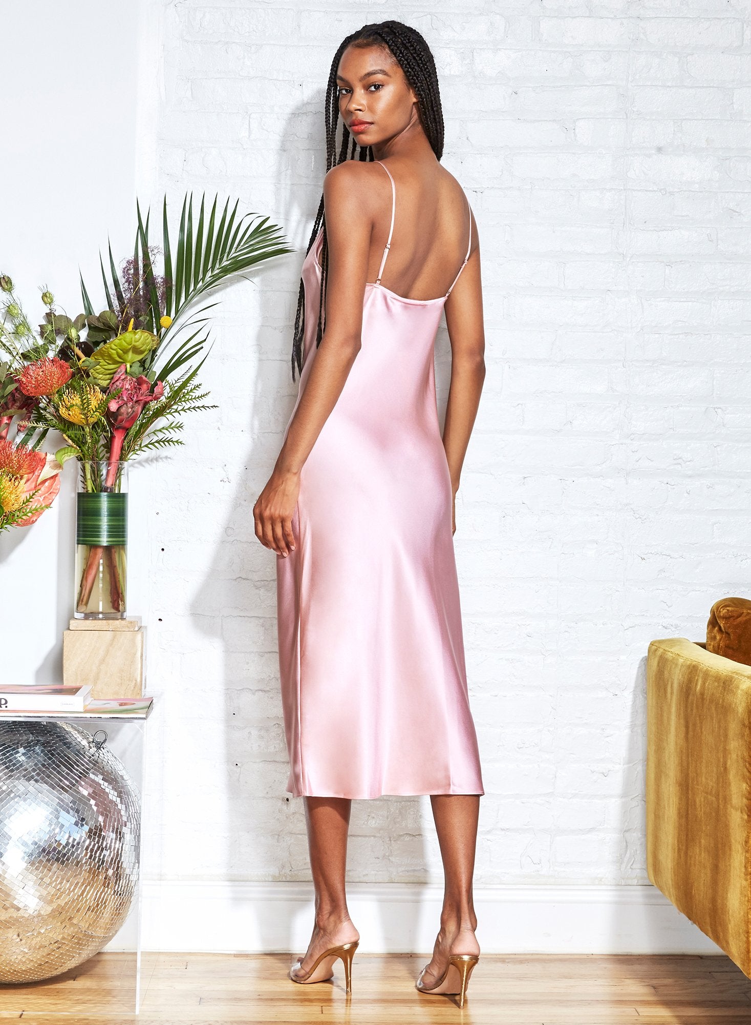 Cowl Neck Slip Dress with Slit