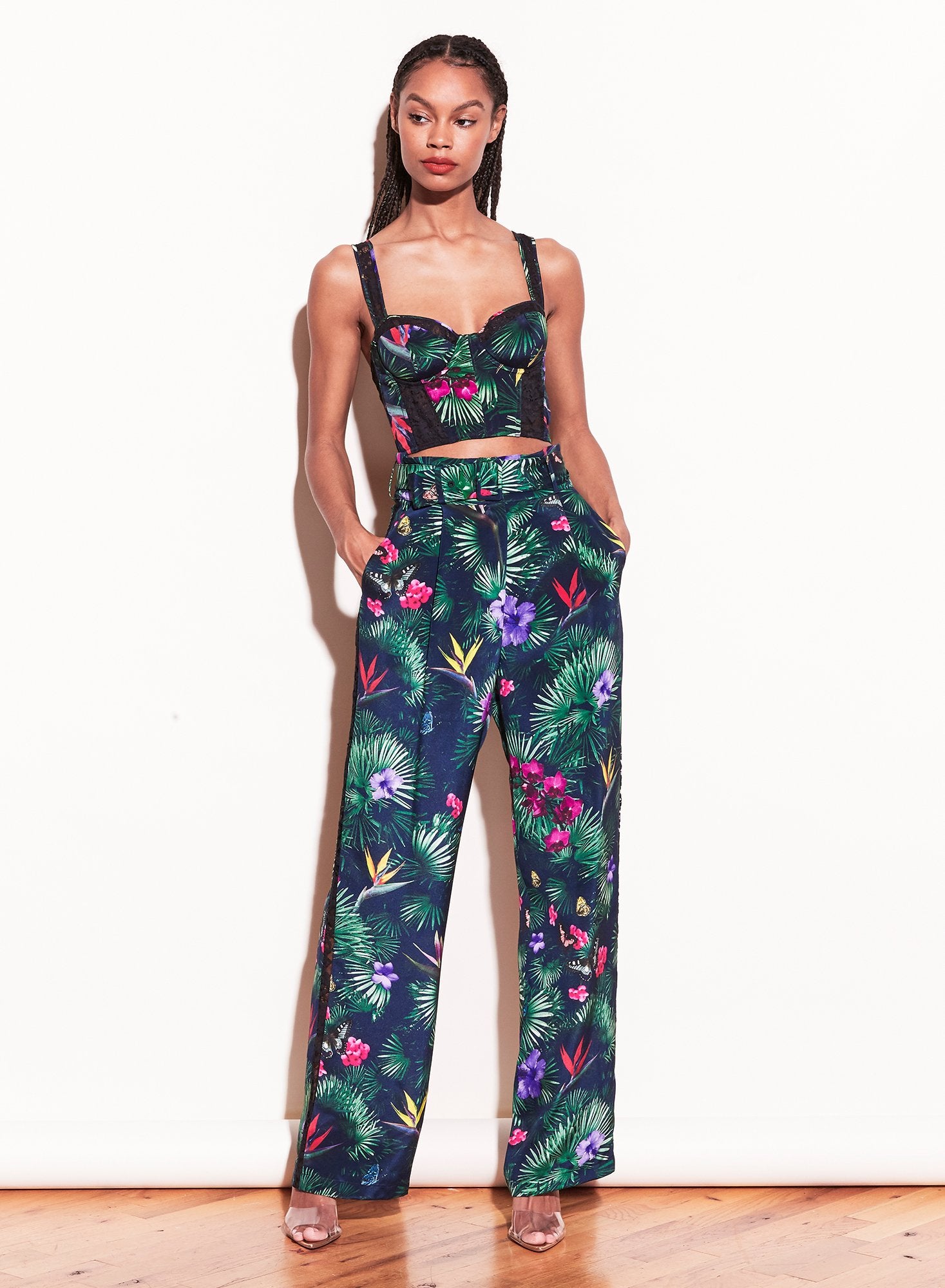 Lace Insert Belted Trouser