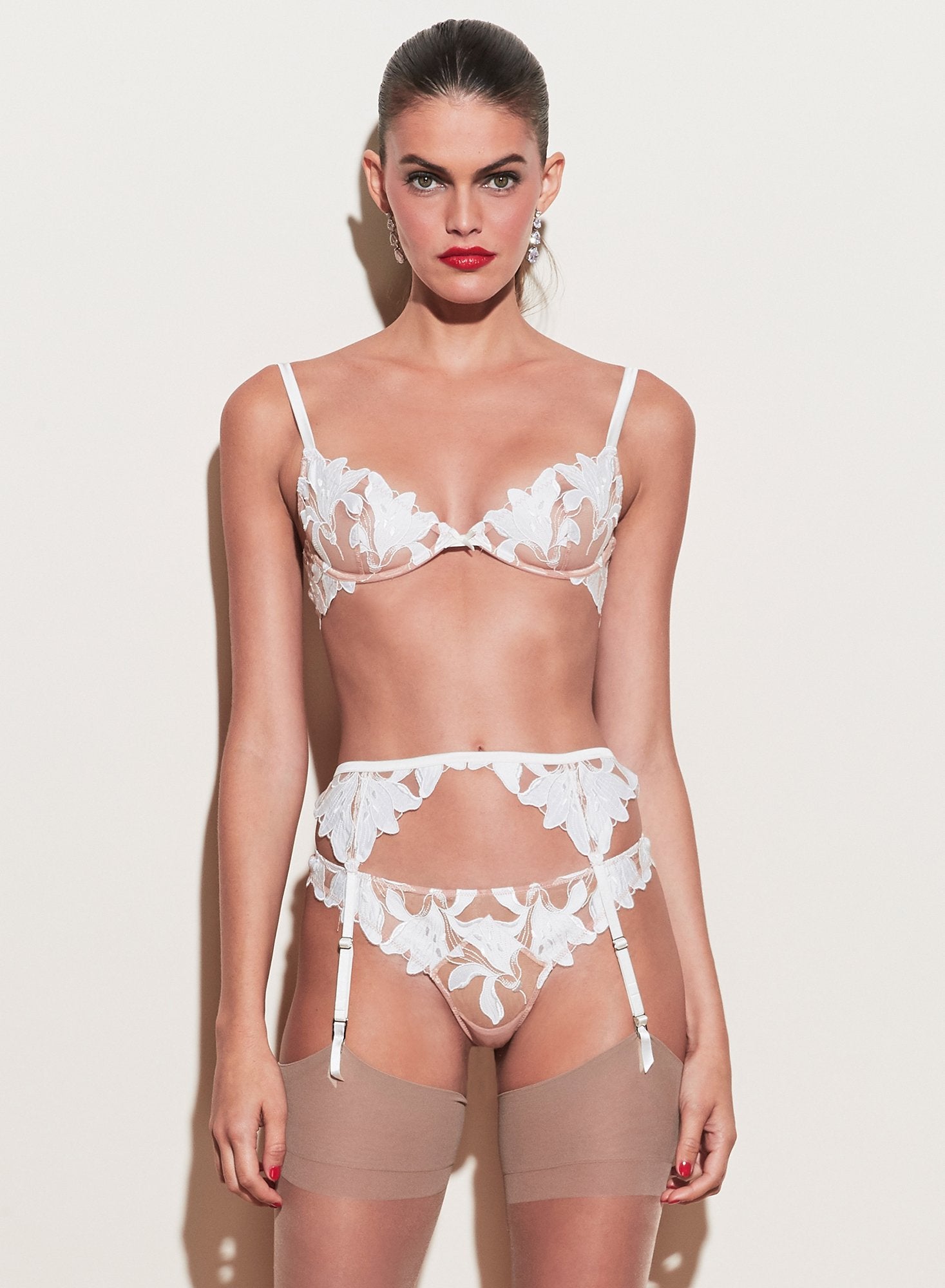 Lily Embroidery Garter Belt