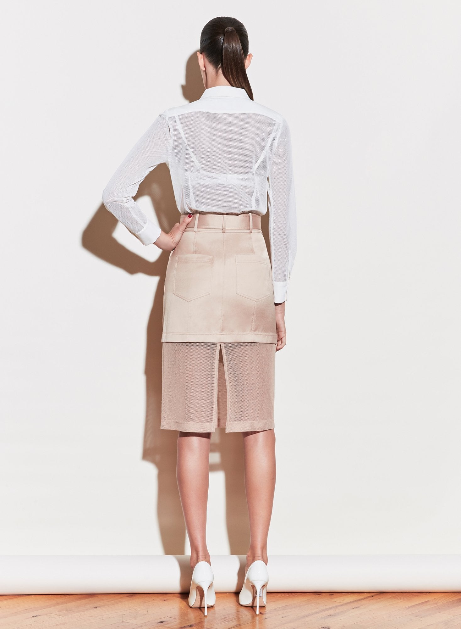 Silk & Mesh Sheer Paneled Shirt