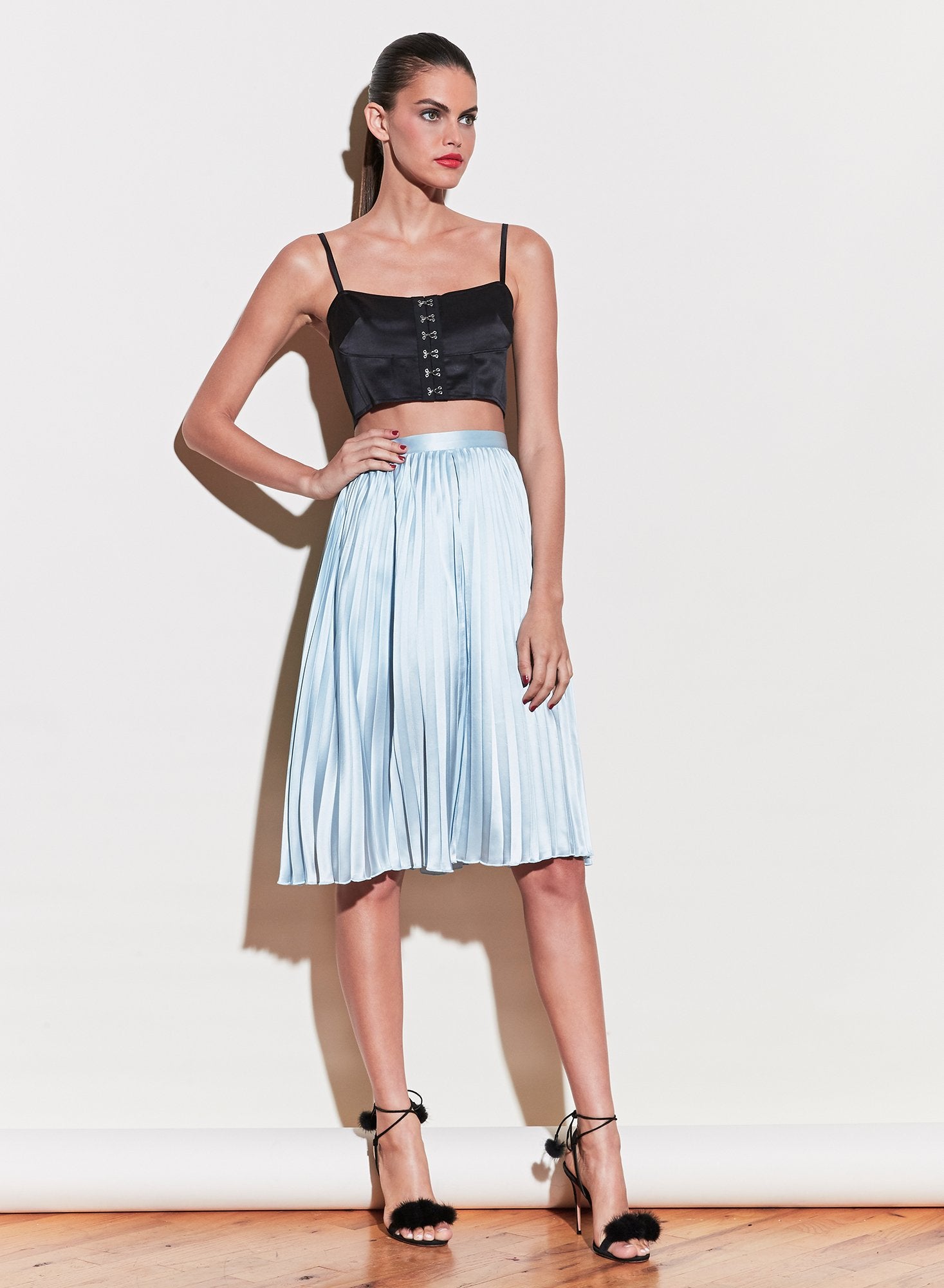 Pleated Lace Insert Skirt
