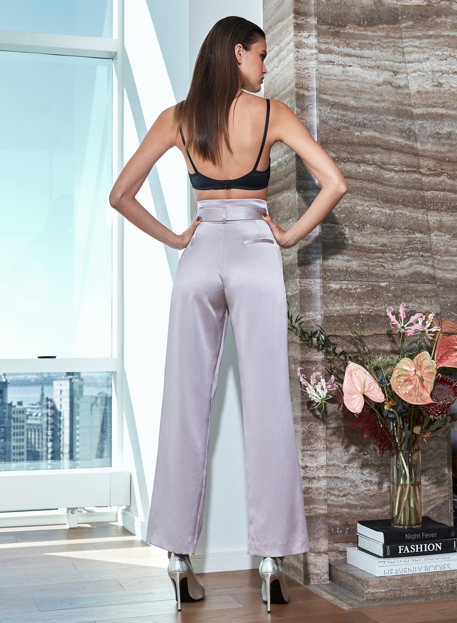 Silk Piping Belted Pants