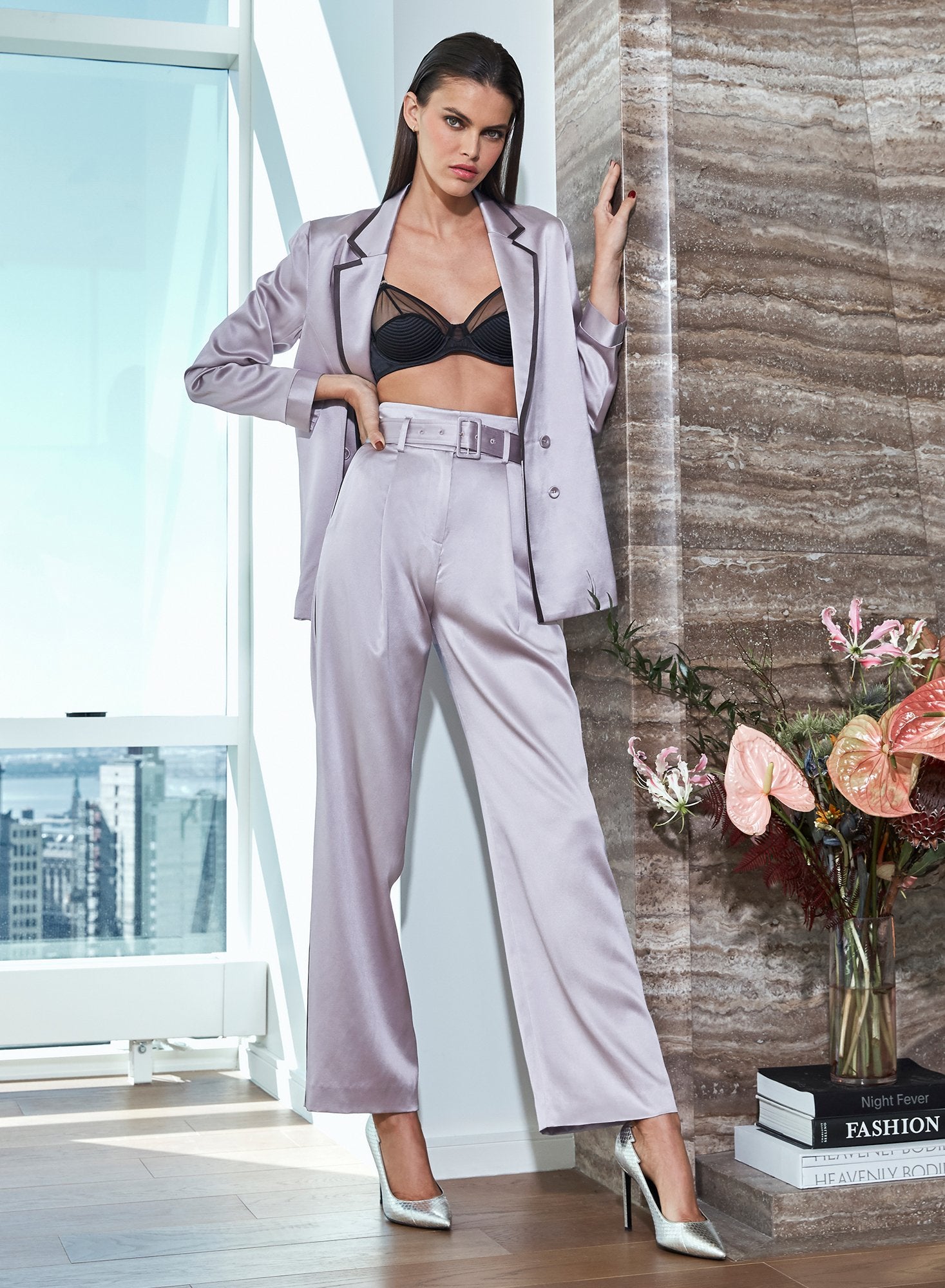 Silk Piping Belted Pants