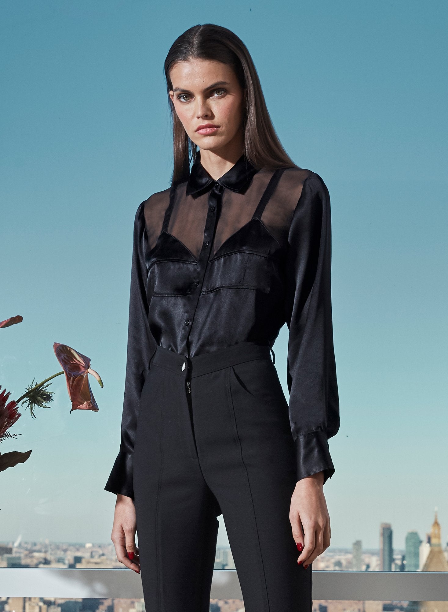 Silk Bra Detail Shirt