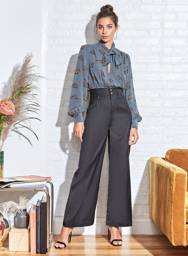 Jaguar blue suede - Jaguar Printed Bow Blouse | Fleur du Mal - DEMO