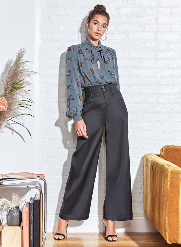 Jaguar blue suede - Jaguar Printed Bow Blouse | Fleur du Mal - DEMO