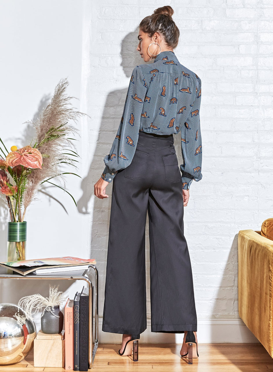 Jaguar blue suede - Jaguar Printed Bow Blouse | Fleur du Mal - DEMO