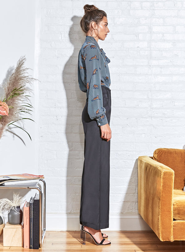 Jaguar blue suede - Jaguar Printed Bow Blouse | Fleur du Mal - DEMO