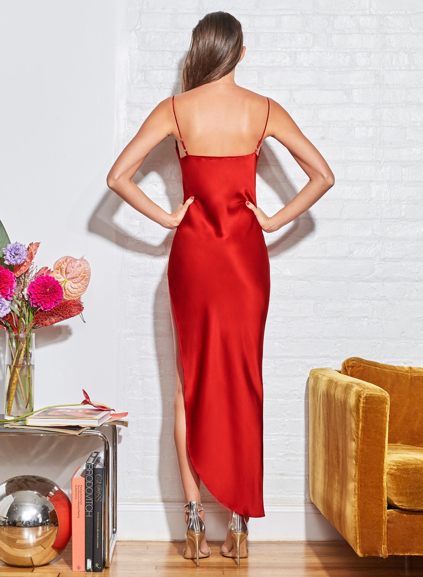 Cowl Neck Slip Dress with High Slit