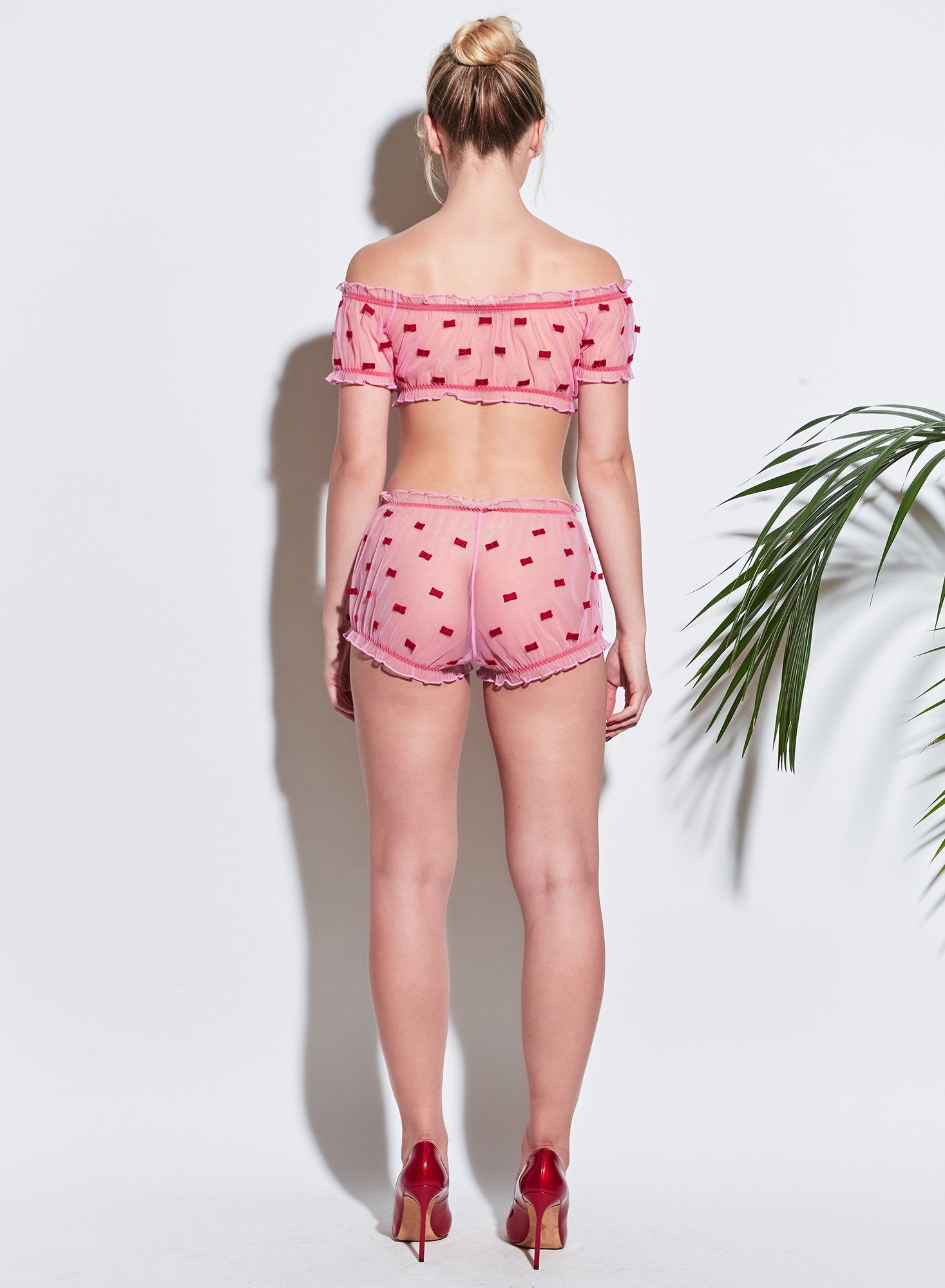 Bow Embroidery Ruched Top