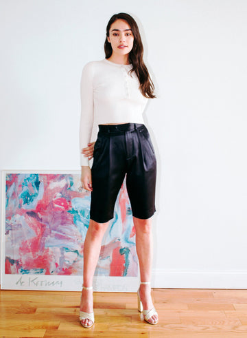Ivory - Knit Cropped Henley | Fleur du Mal - DEMO