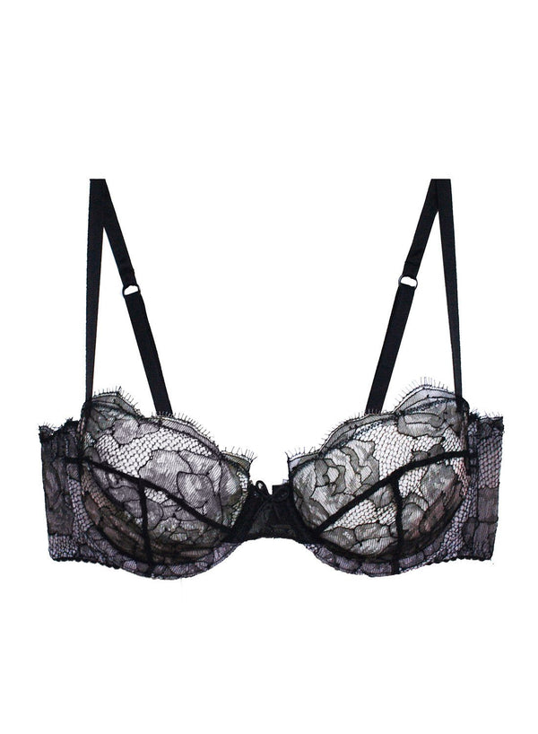 Black - Rose Lace Unlined Demi Bra | Fleur du Mal - DEMO