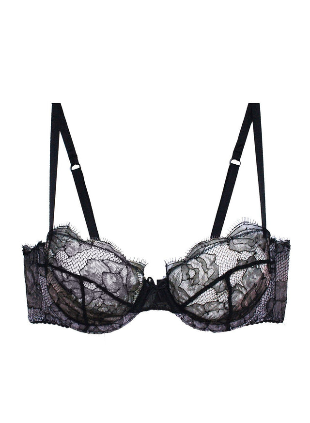 Black - Rose Lace Unlined Demi Bra | Fleur du Mal - DEMO