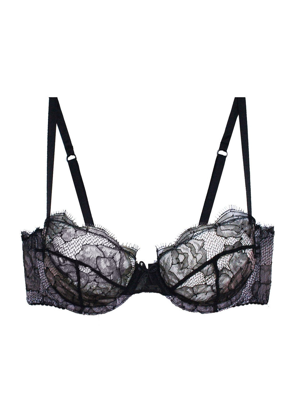 Black - Rose Lace Unlined Demi Bra | Fleur du Mal - DEMO